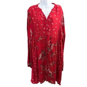 NWT Knox Rose‎ Flowy Dress L Red Asymmetric Floral Paisley Boho Prairie Country